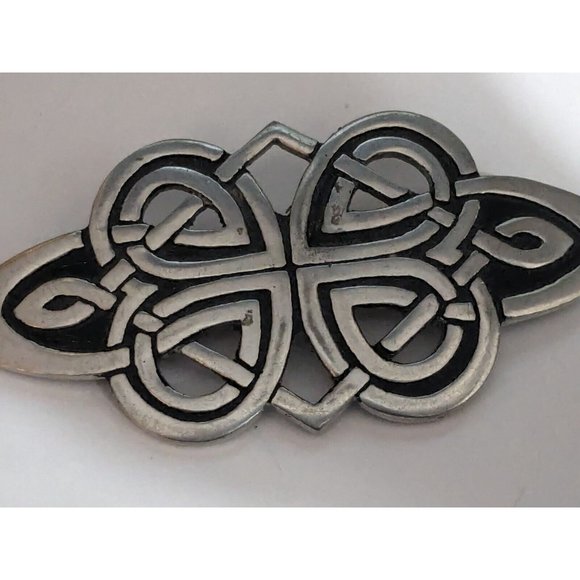 Vintage St. Justin Pewter Pin Brooch Celtic Bow Knots 3.5 in Long 1.5 in Wide - Picture 2 of 4